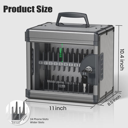 36 Slots Cell Phone Locker for Classroom with Key, Portable Mobile Phone Storage Box with Handle & Charging Hole, Phone Lock Box Wall Mounted for School (Black, 36 Slots)