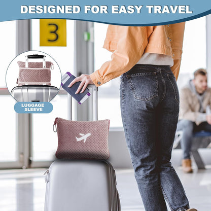 Travel Blanket Airplane Compact with Bag, Travel Essentials 3 in 1 Packable Airplane Blanket, Travel Pillow and Blanket Set, Inflatable Pillow, Luggage Sleeve & Backpack Clip (Light Grey)