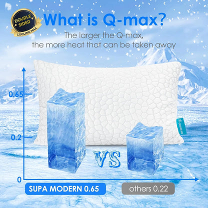 SUPA MODERN Cooling Pillow Queen Size Set of 2, CertiPUR-US Shredded Memory Foam Pillows for Sleeping, Cool Bed Pillows for Hot Sleepers, Adjustable Firm Pillow for Side,Back,Stomach Sleepers