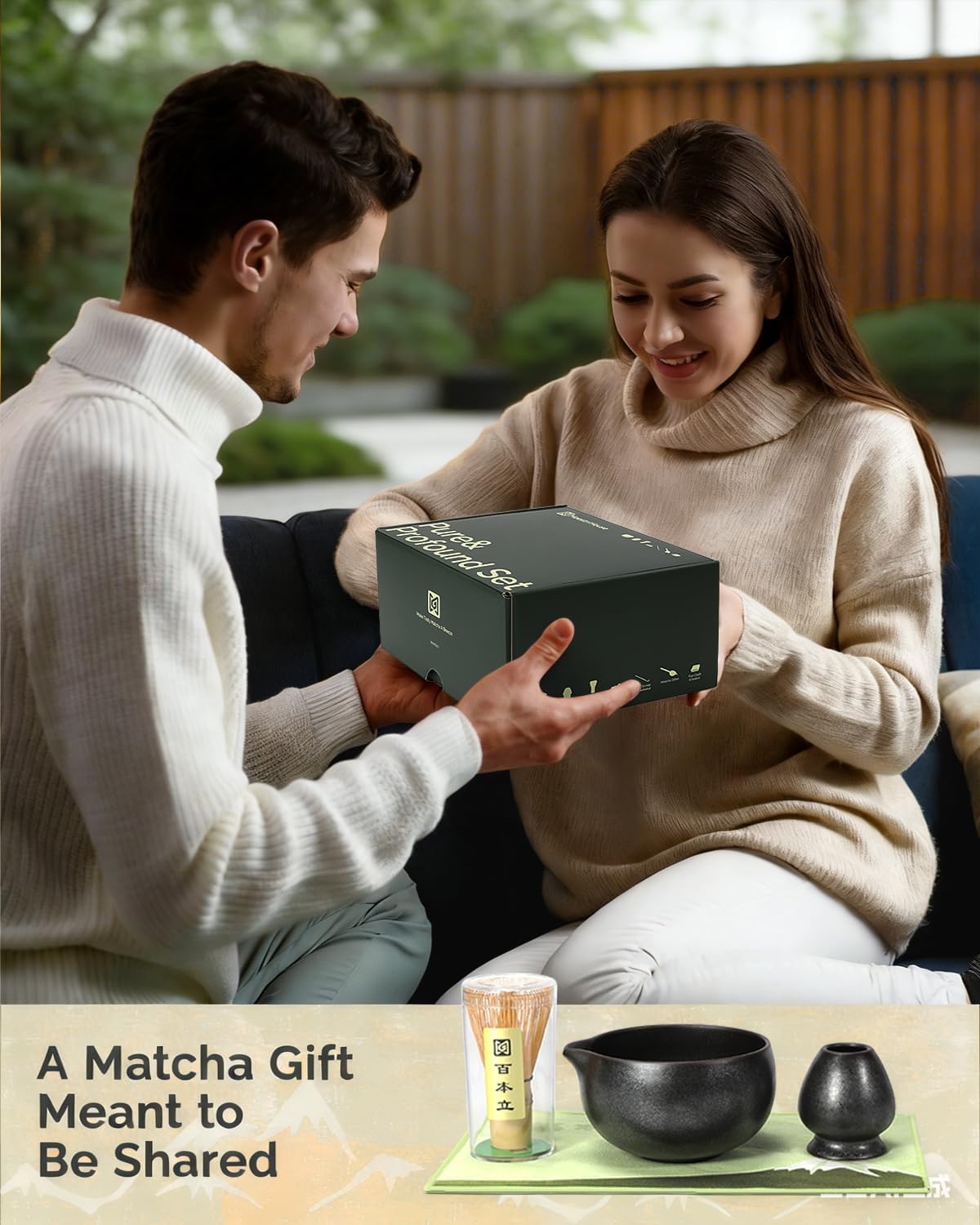 Maestri House Matcha Whisk Set, 7-Pc Complete Matcha Kit with Spouted Ceramic Bowl, Bamboo Whisk and Holder, Scoop, Spoon Rest & Sifter, Tea Cloth – Ideal Gift for Matcha Lovers (Black Stone)