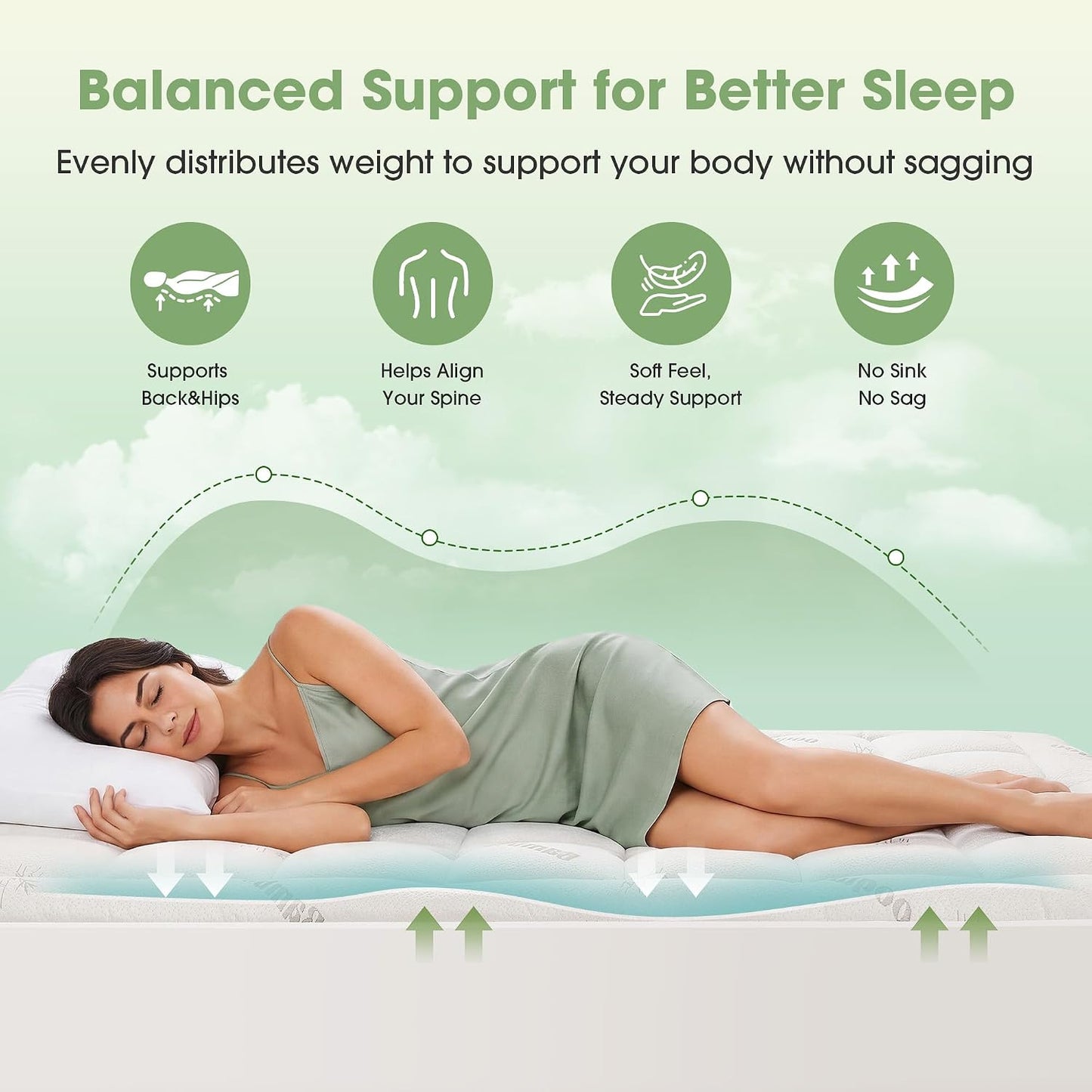 Mattress Pad Queen Size, Cooling Pillow Top Mattress Topper, Ultra Soft Viscose Made from Bamboo, Breathable for Hot Sleepers, Deep Pocket 8"-20", Green