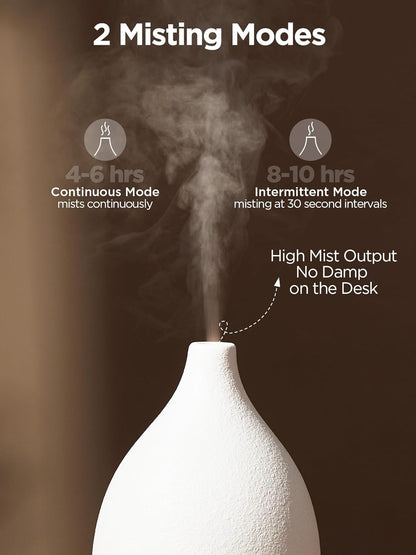 InnoGear Oil Diffuser, 300ML Ceramic Diffuser for Essential Oils Handcrafted Aromatherapy Diffuser Ultrasonic Cool Mist Humidifier with 4 Timers Waterless Auto Off for Room Office, White