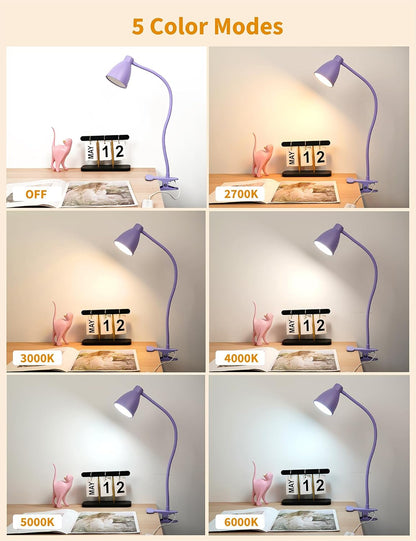 BOHON Desk Lamp with Clamp, Clip on Light, 5 Color 10 Brightness, Teal