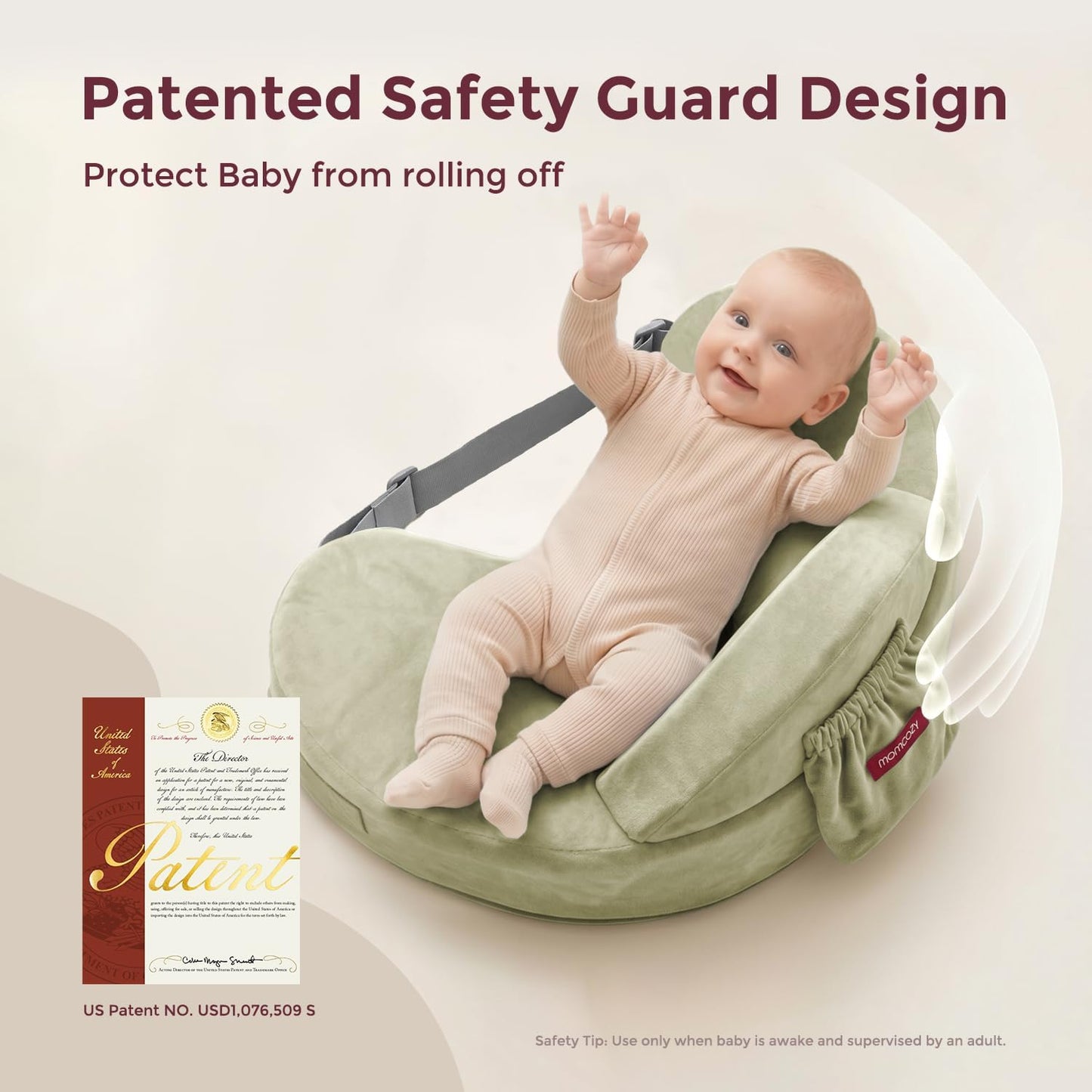 Momcozy CozyPro Nursing Pillow - All Around Lumbar & Arm Support - Safety Guard, Firm & Springy Memory Foam-Stable, Ergonomic Support, Easier Breastfeeding, Wider Cushion, Adjustable, Removable Cover