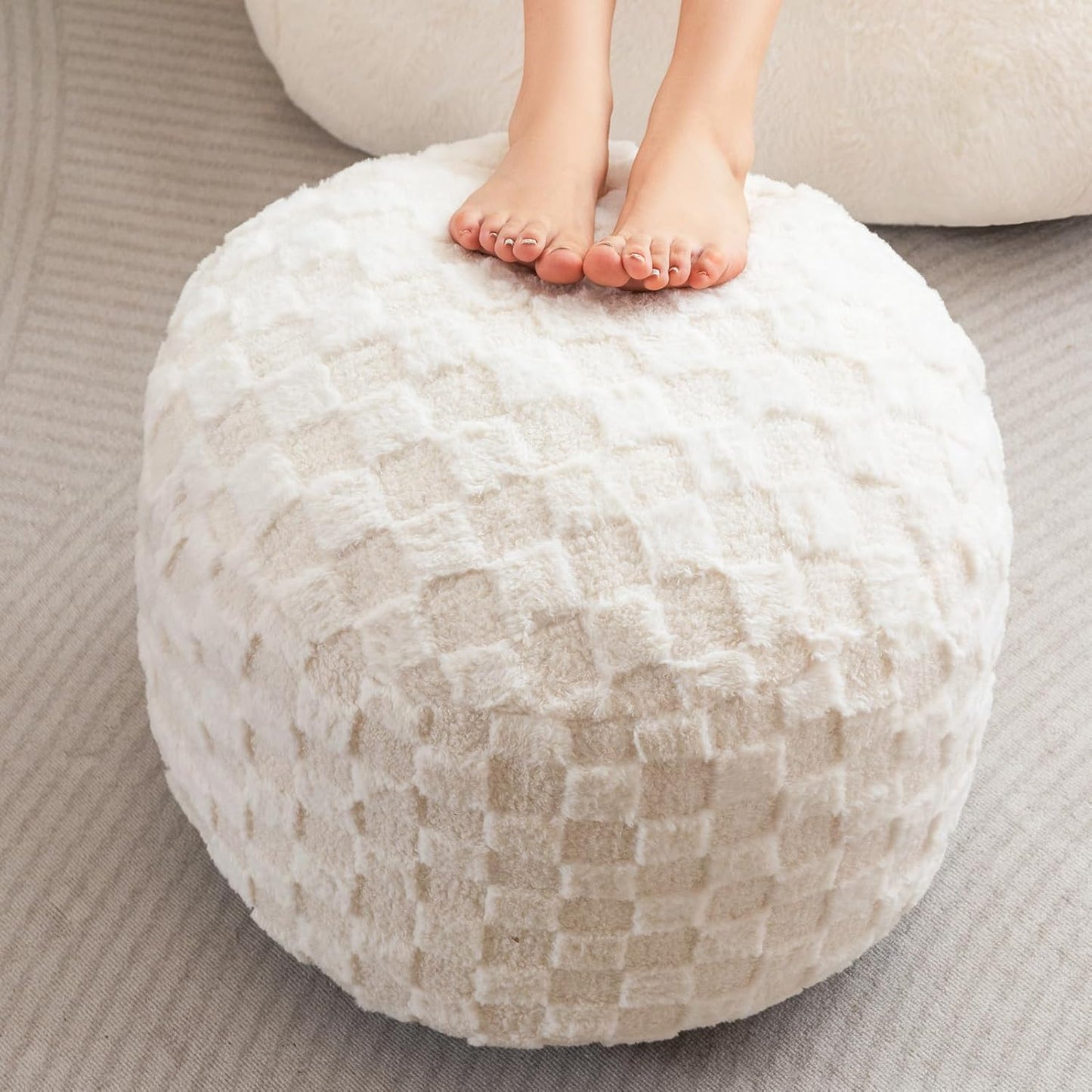 HIGOGOGO Round Stuffed Pouf Ottoman, Corduroy Poufs with Foam Chunk Filling, Furry and Fluffy Pouf Foot Stool Storage Ottoman, 20 X 15 Floor Poufs Foot Rest for Living Room, Dark Grey
