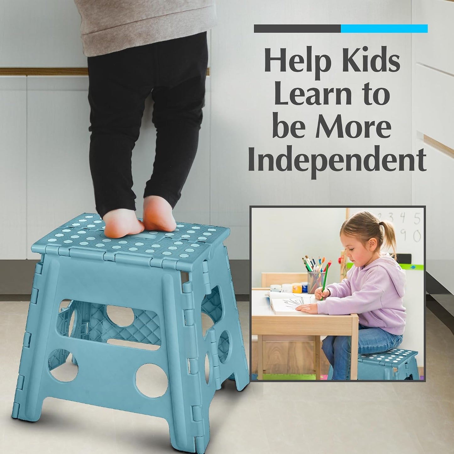 Handy Laundry Folding Step Stool - Sturdy Enough Collapsible Stool to Support Adults - Opens Easy with One Flip - Great for Kitchen, Bathroom or Bedroom (Black - 9 Inch)