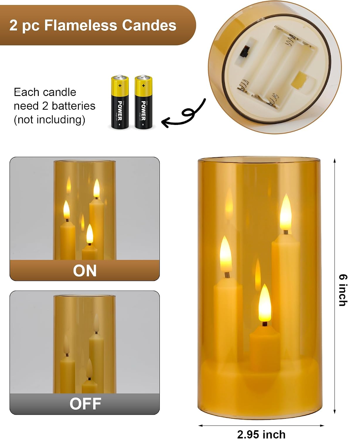 Waterproof Flameless Candles, 12 PC Battery Operated LED Pillar Candles with 2 Remote Controls & Timer, Flickering Indoor Outdoor Candles for Wedding, Patio, Easter, Bathroom, Home Decor, 4''5''6''