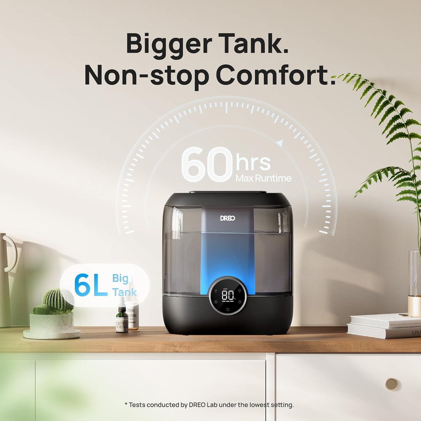 DREO 6L Humidifiers for Bedroom, 60H Runtime, 28 dB Quiet, HM524 | Precise Humidity Control, Easy to Refill & Clean, Nightlight, Cool Mist Humidifiers for Large Rooms, Baby Nurseries & Plants
