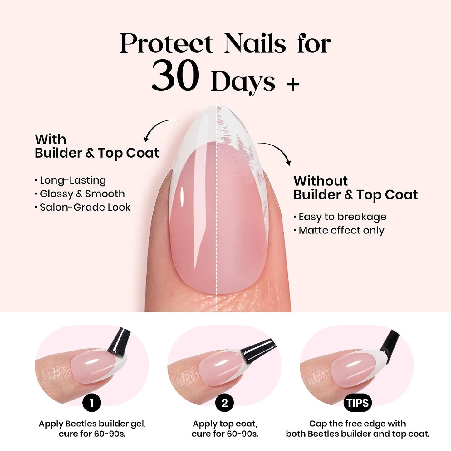 Beetles Press On Nail Kit-Short Square French Tip Press On Nails, 150Pcs Pink French Nail Tips with Nail Glue & Remover Builder Top Coat Nail Lamp, All-in-One DIY Fake Nails Gift for Women