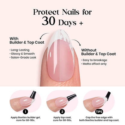 Beetles Press On Nail Kit-Short Square French Tip Press On Nails, 150Pcs Pink French Nail Tips with Nail Glue & Remover Builder Top Coat Nail Lamp, All-in-One DIY Fake Nails Gift for Women