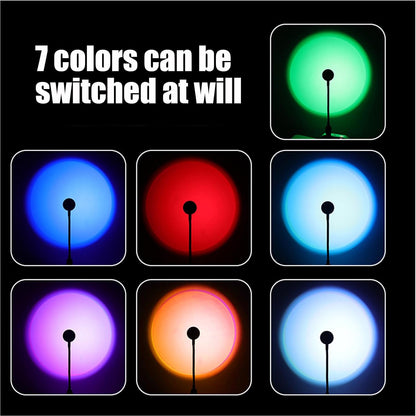 Sunset Projector - USB Charging Lamp with 7 Colors, 360° Rotating LED Light, Button Control, Plug and Play, Mood Lighting | Sunrise Bedroom Night Light for Gathering, Live Streaming, Room