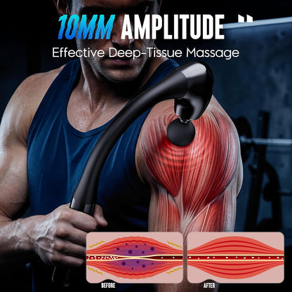 FVZ Massage Gun with Upgraded Extension Handle, Portable 10MM Massage Gun Deep Tissue, Back Massager, Muscles/Neck/Shoulders/Waist/Legs Massager, Gifts for Men