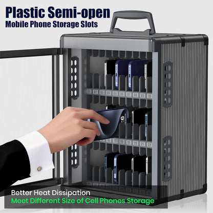36 Slots Cell Phone Locker for Classroom with Key, Portable Mobile Phone Storage Box with Handle & Charging Hole, Phone Lock Box Wall Mounted for School (Black, 36 Slots)