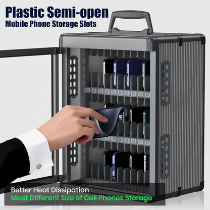 36 Slots Cell Phone Locker for Classroom with Key, Portable Mobile Phone Storage Box with Handle & Charging Hole, Phone Lock Box Wall Mounted for School (Black, 36 Slots)