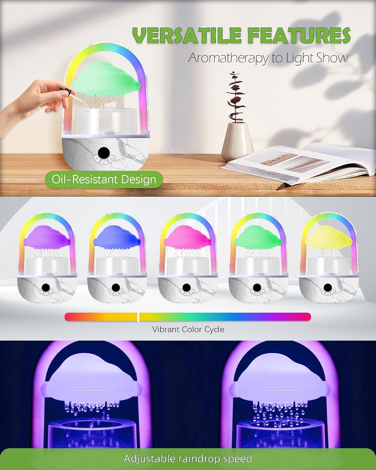 Aromatherapy Essential Oil Diffuser Rainbow Rain Cloud Humidifier Water Drip Mushroom Diffuser with Running Lights & Rain Sounds for Sleeping - Tabletop Water Fountain & Night Light
