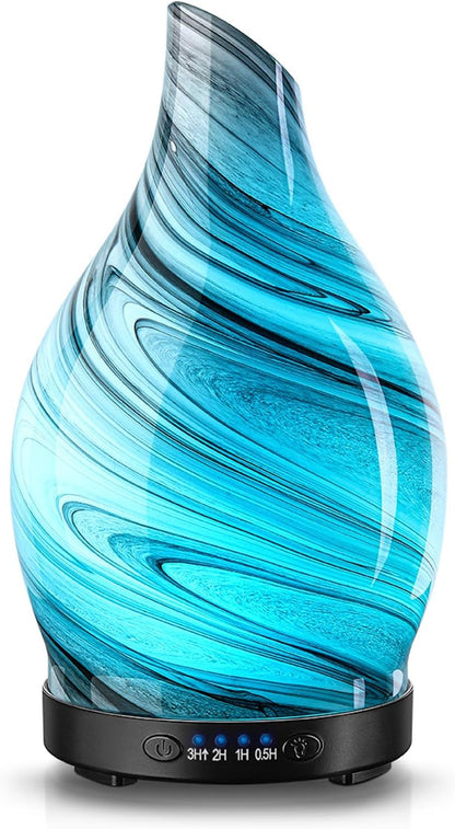 120ML Essential Oil Diffuser, 3D Glass Aromatherapy Diffuser with Auto Shut-Off and 7 Color LED Lights, Ultrasonic Mist Humidifier with 4 Timer for Home Office Bedroom (3D Fireworks)