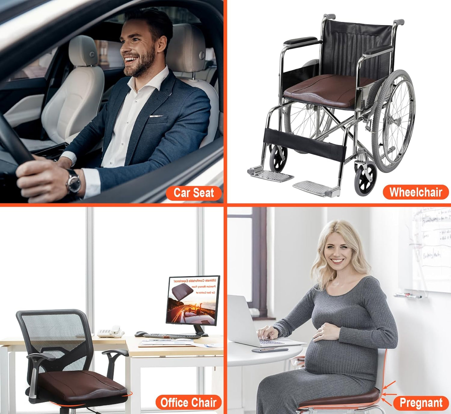 Lofty Aim Car Seat Cushion, Comfort Memory Foam Car Cushions for Driving - Sciatica & Lower Back Pain Relief, Driver Seat Pillow for Auto, Office Chair, Wheelchair - Black