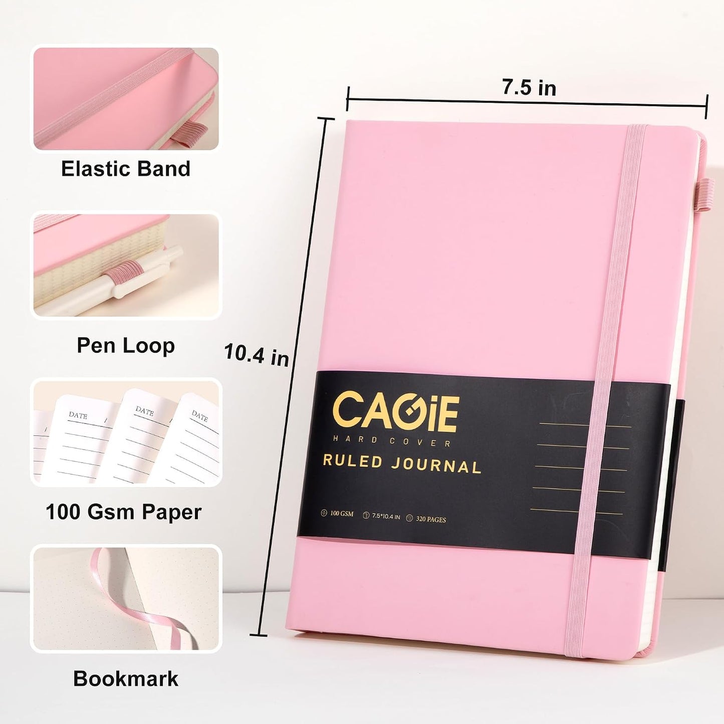CAGIE Lined Journal Notebook for Women Men 320 Pages 100 Gsm Paper Thick Journaling Notebooks A5 Leather Journals for Writing Hardcover Journal Supplies for Work Note Taking Diary, 5.7x8.3 In, Green