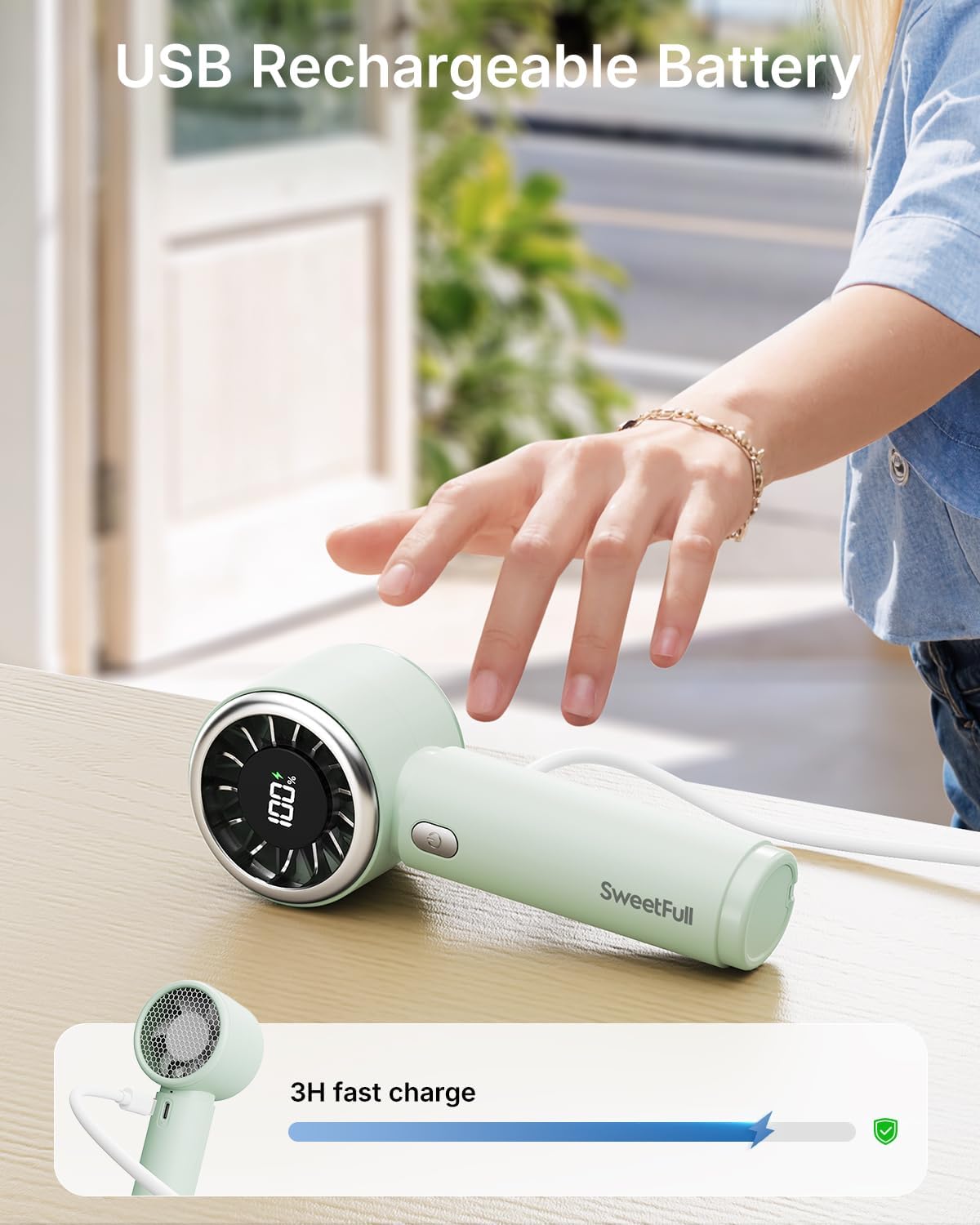 SWEETFULL Portable Handheld Fan, Mini Rechargeable Personal Hand Fan