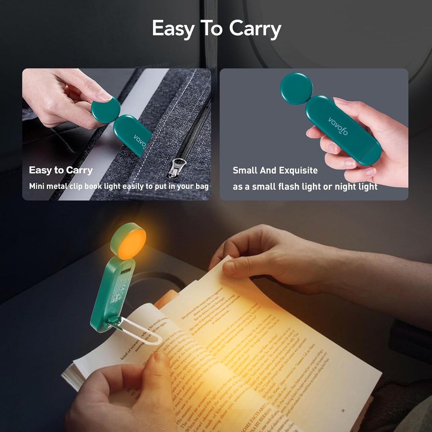 VAVOFO USB Rechargeable Book Light, Blue Light Blocking, Amber Clip-On Bookmark Shaped Reading Light, Eye Care 6 LEDs With 9 Lighting Modes for Bookworms (Grey)
