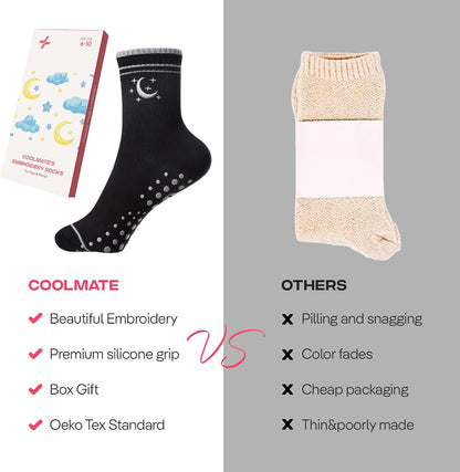 COOLMATE Pilates Socks with Grips for Women, Yoga Socks, Crew Non Slip Women for Barre, Pilates Gifts for Women - Colors A