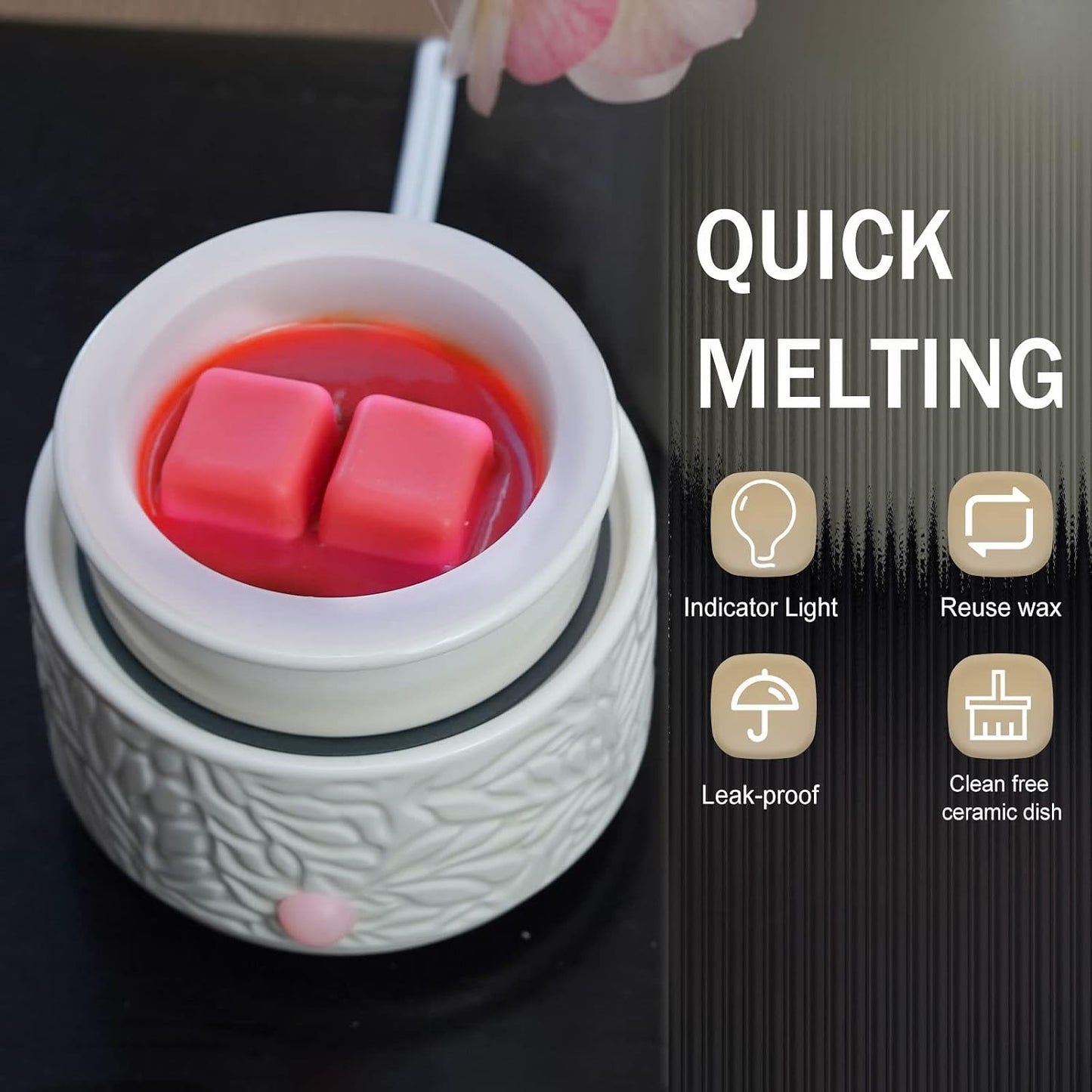Wax Melt Warmer 3-in-1 Electric, Ceramic Wax Burner for Scented Wax & Essential Oil – Fast Heating, Flame-Free Aromatherapy for Home Office, White