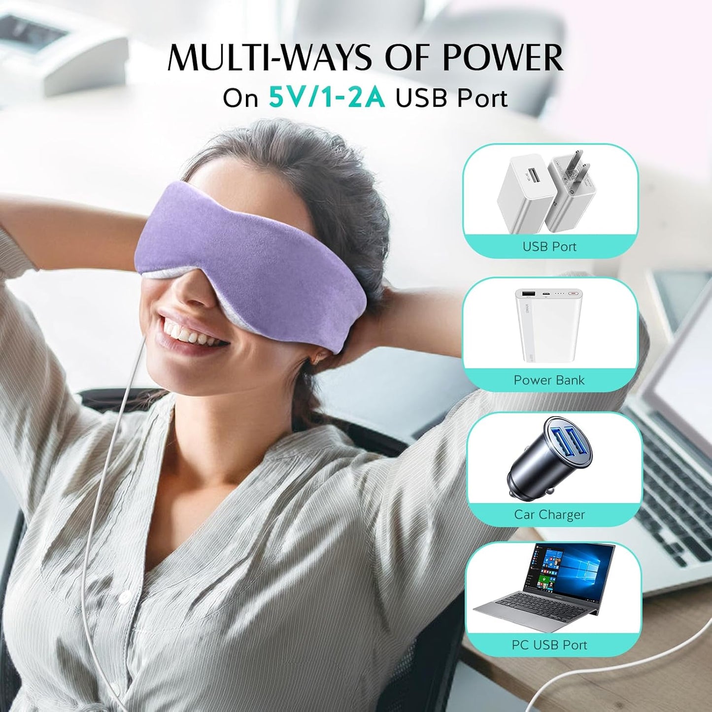 YFONG Heated Eye Mask, Warm Eye Compress Mask for Dry Eyes, USB Electric Heating Pad with Temperature & Timer Control, Dry Sleep Mask for Relax & Reduce Strain Dark Circle Stye Treatment, Blue