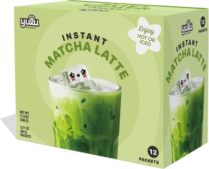 YULU FOODS Matcha Instant Latte Mix (12 Servings, 8.47 oz) | 3-in-1 Japanese Matcha Latte Powder with Creamer & Sugar | Non-Dairy | Hot or Iced Café-Style Latte in Seconds
