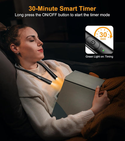 Gritin Book Light, Eye Caring 4-Color & 5-Brightness Neck Light Reading Light- Stepless Dimming,30-min Timer,80+ Hrs Runtime,Bendable Round Neck Design, Lightweight for Reading, Knitting, Repairing