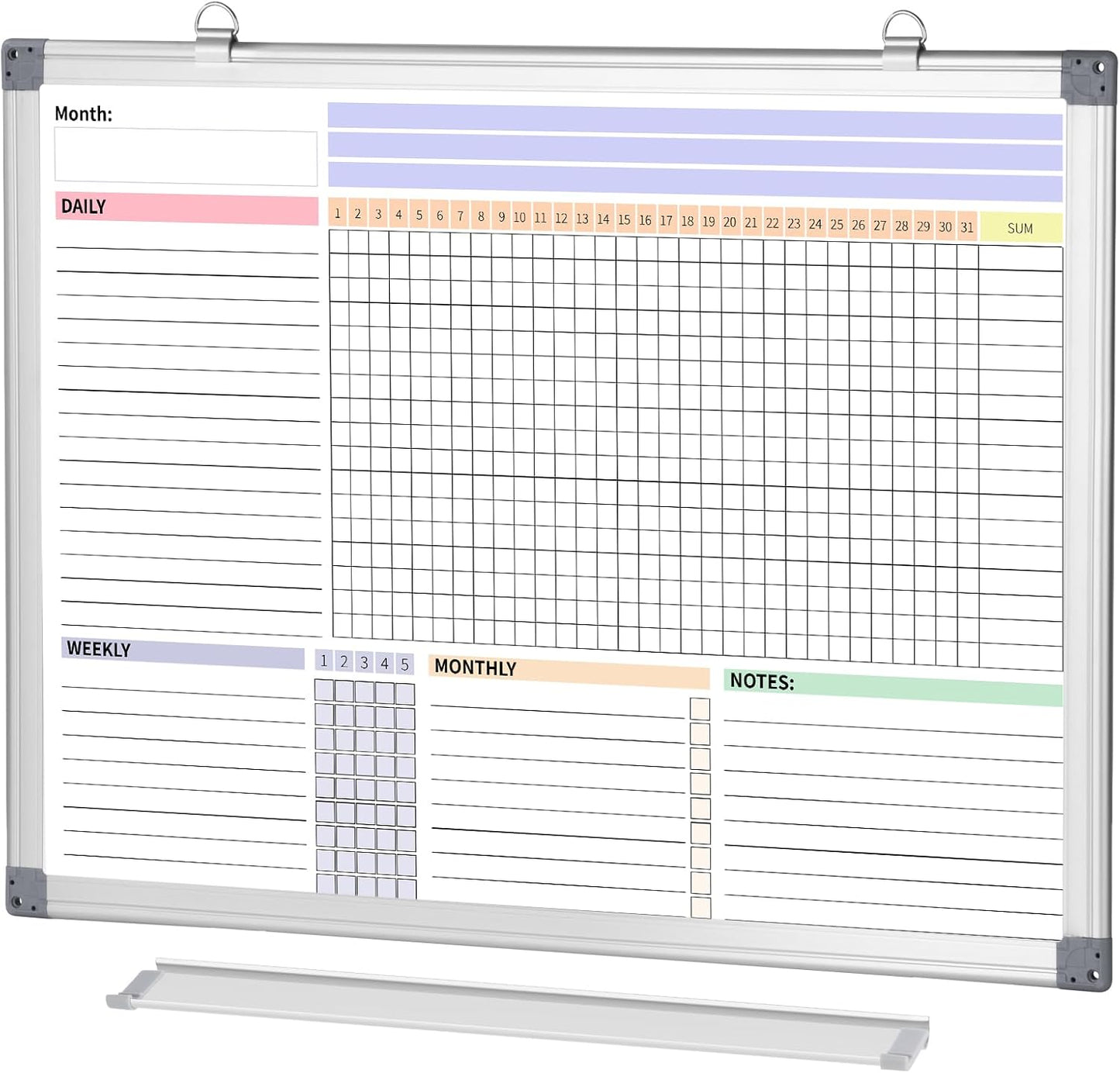 Habit Tracker Dry Erase Whiteboard with Silver Aluminium Frame for Wall 12" x 16"Hanging Removable Daily Weekly and Monthly Goal and Habit Tracker Motivational Goal & Planner Journal