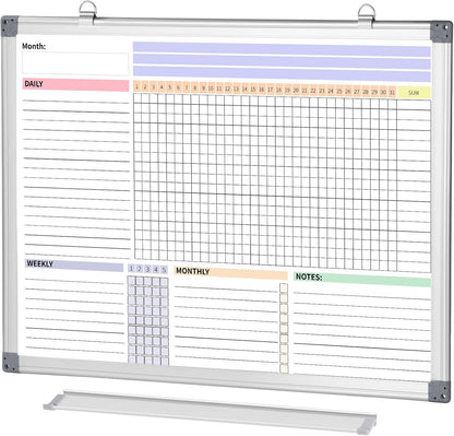 Habit Tracker Dry Erase Whiteboard with Silver Aluminium Frame for Wall 12" x 16"Hanging Removable Daily Weekly and Monthly Goal and Habit Tracker Motivational Goal & Planner Journal