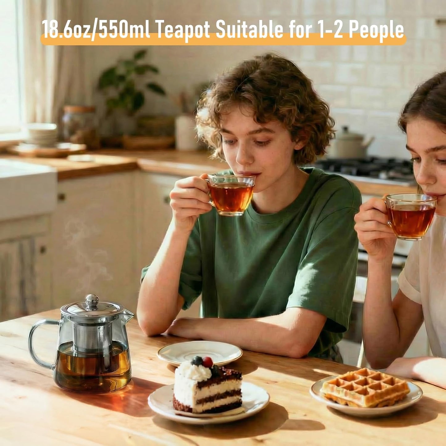 PARACITY Glass Teapot Stovetop 18.6 OZ, Borosilicate Clear Tea Kettle with Removable 18/8 Stainless Steel Infuser, Teapot Blooming and Loose Leaf Tea Maker Tea Brewer for Camping, Travel (550ML)