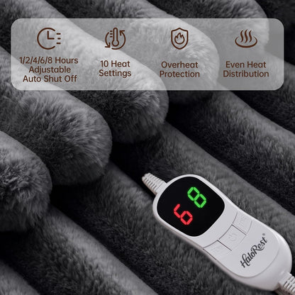 Heated Throw Blanket, Faux Fur Cozy Heating Blanket with Overheat Protection, 1/2/4/6/8 Hours Auto-Off 10 Heat Level, Machine Washable (50x60 Inches, Cream White)