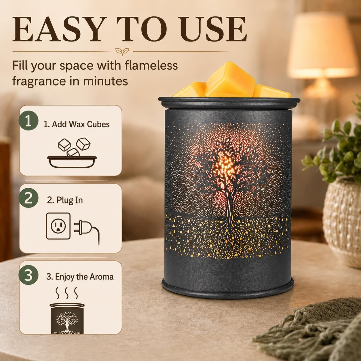 kobodon Wax Melt Warmer Metal Wax Warmer for Scented Wax Electric Fragrance Candle Oil Burner 2 in 1 Wax Melts as Gifts for Moms Grandma Women Girls(Sunflower)