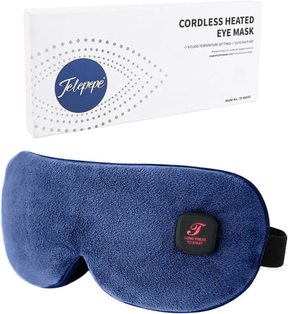 Heated Eye Mask, Cordless Warm Eye Compress for Dry Eyes Blepharitis, Light Blocking Heat Eye Mask for Men Women, 1000mAh Rechargeable Battery and Washable Cover (Black)