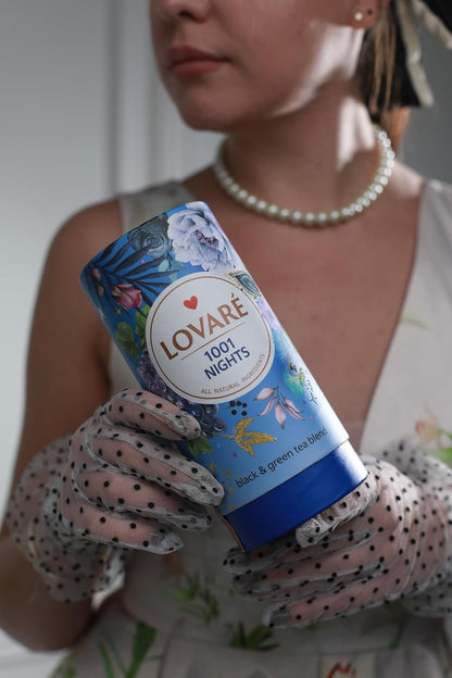 LOVARE 1001 Nights Tea Blend - 80 g (2.82 oz) Loose Leaf with 15 Paper Filters - Premium Black & Green Tea with Fruit & Flower Petals - Made in Ukraine (1001 Nights tea)