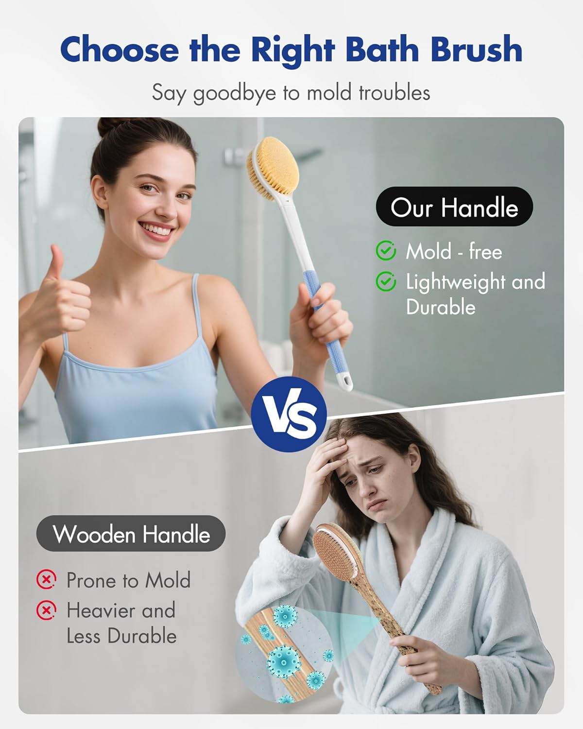 Dry Brushing Body Brush for Massage - Natural Boar Bristle Exfoliating Brush with Massage Nodes for Lymphatic Drainage, Cellulite, Blood Circulation Improving Skin Health for Women Men Elderly(Grey)
