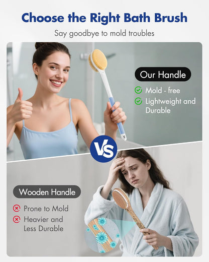 Dry Brushing Body Brush for Massage - Natural Boar Bristle Exfoliating Brush with Massage Nodes for Lymphatic Drainage, Cellulite, Blood Circulation Improving Skin Health for Women Men Elderly(Grey)