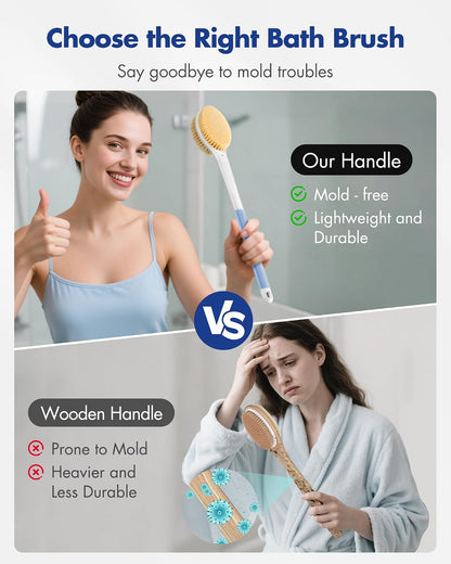 Dry Brushing Body Brush for Massage - Natural Boar Bristle Exfoliating Brush with Massage Nodes for Lymphatic Drainage, Cellulite, Blood Circulation Improving Skin Health for Women Men Elderly(Grey)