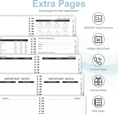 Planner 2026-2027, Weekly and Monthly Calendar Planner, JUL 2026 - JUN 2027 | Academic Year, Daily Agenda Book, A5(6.3'' x 8.5''), Sprial Bound, Inner Pocket, Office School Use
