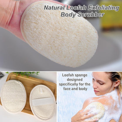 Natural Loofah Exfoliating Body Scrubber, 2-Piece Set, Includes Loofah Back Scrubber + Loofah Sponge, Bath Shower Loofah Scrubber for Men & Women, to Clean Body Deeply, Invigorate Your Skin