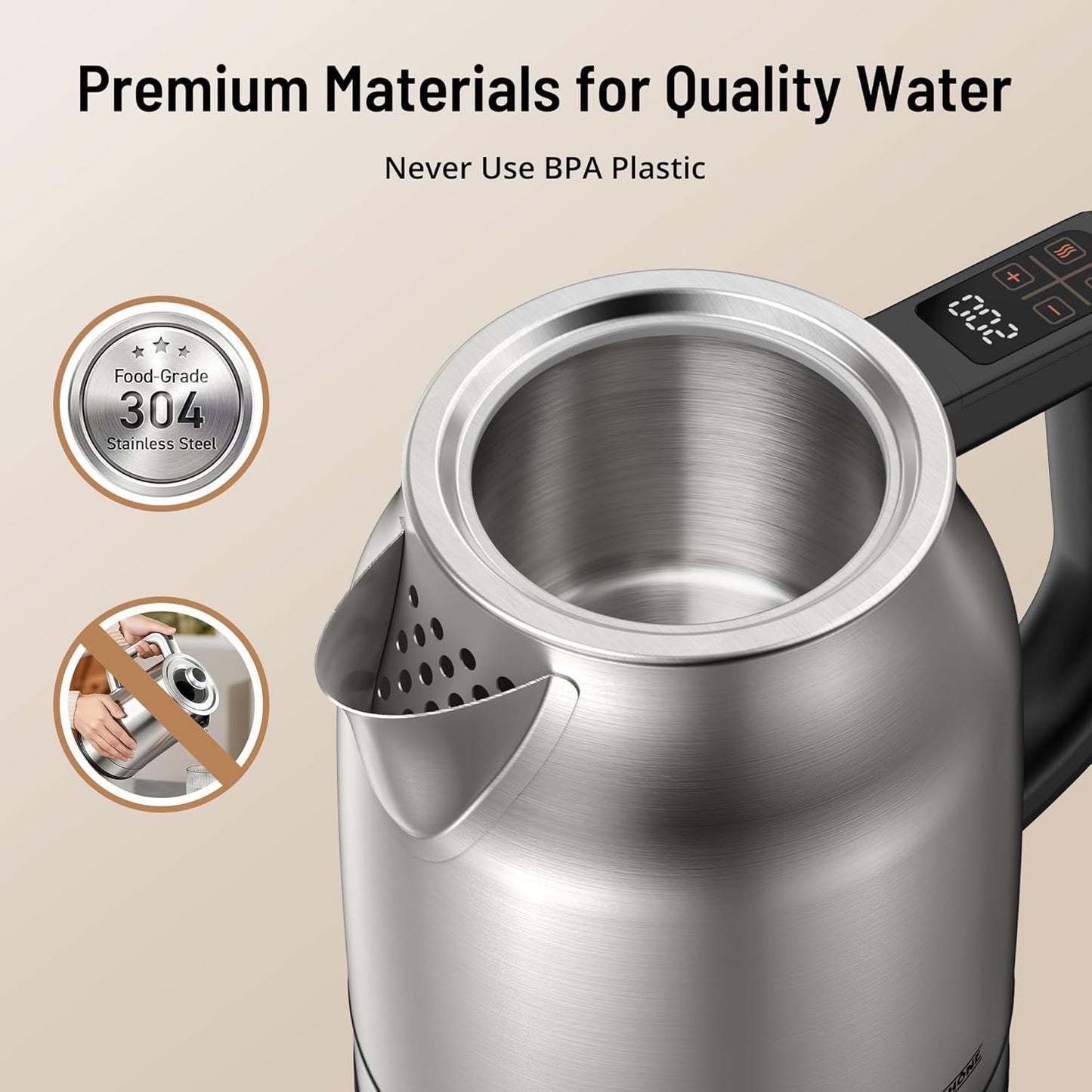 1.7L Electric Glass Kettle with Variable Temperature Control, 1500W Fast Heating Water Boiler, 13 Temperature Presets, Keep Warm Function, Auto Shut-Off Safety Protection, LED Touch Panel, 120V