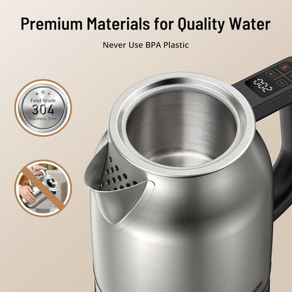 1.7L Electric Glass Kettle with Variable Temperature Control, 1500W Fast Heating Water Boiler, 13 Temperature Presets, Keep Warm Function, Auto Shut-Off Safety Protection, LED Touch Panel, 120V