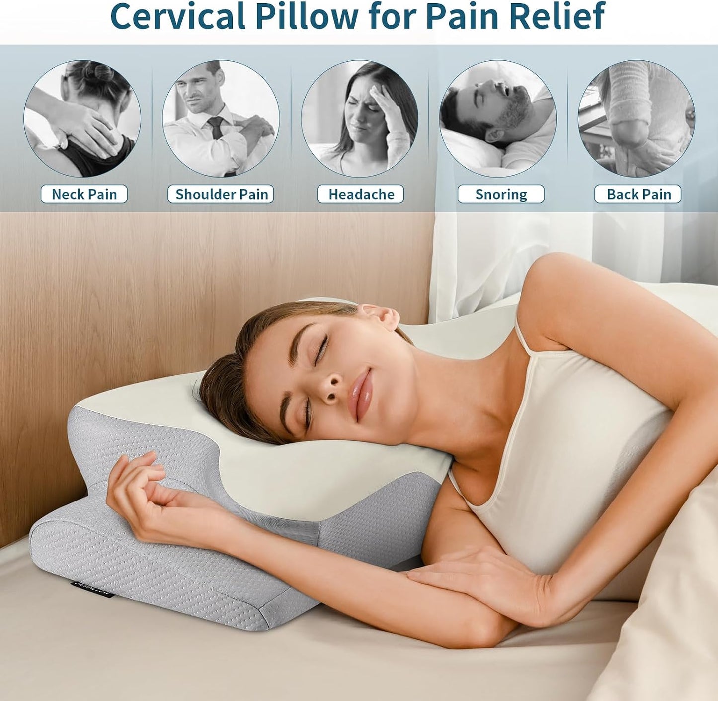 Cervical Neck Pillow for Pain Relief - Ergonomic Side Sleeper Pillow for Neck Support, Cooling Memory Foam Pillows, Contour Pillow Orthopedic Bed Pillow for Back Stomach Sleepers (Dark Grey)