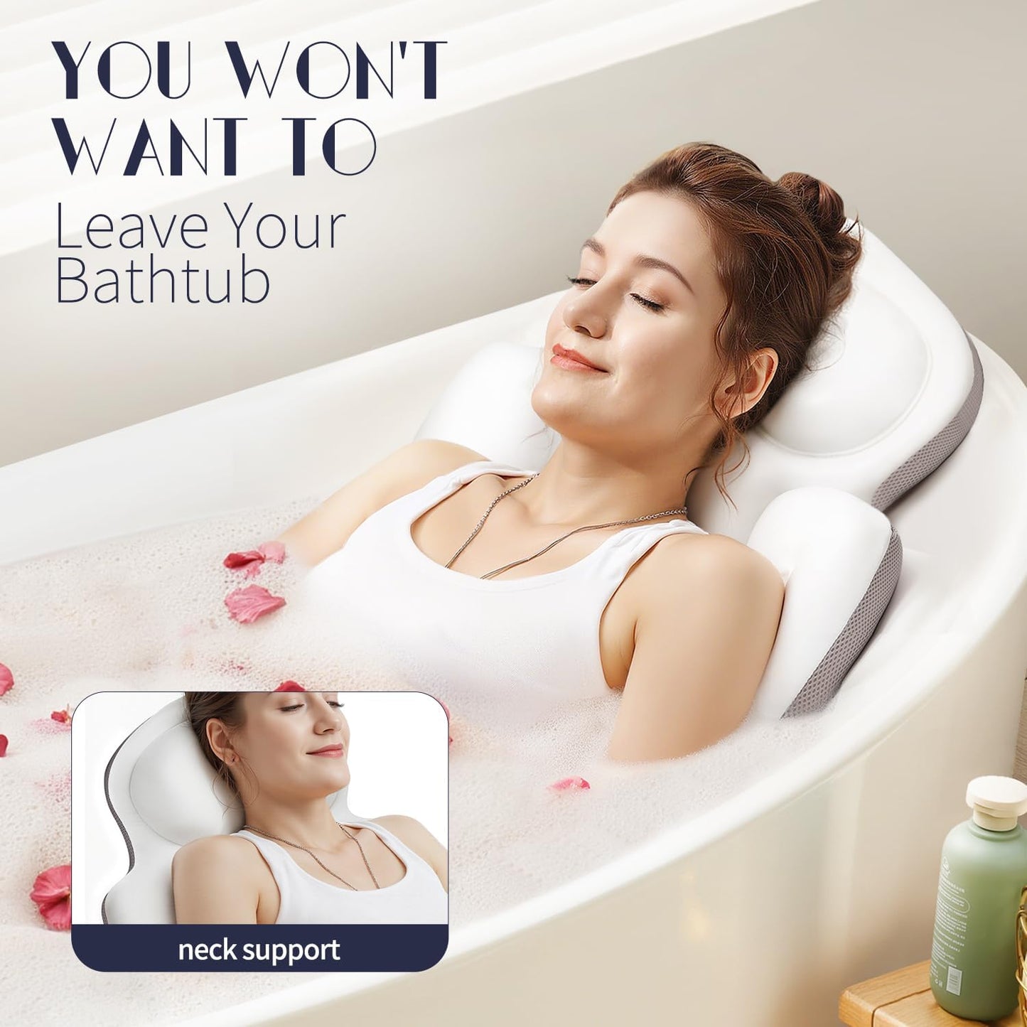 Full Body Bath Pillow for Tub, Thick Bathtub Cushion Mat with Neck, Back & Lumbar Support - Luxury Spa Bathroom Accessories, White