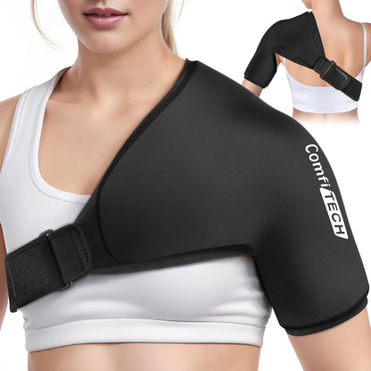 Comfitech Shoulder Ice Pack Wrap Sleeve for Better Putting On & Off, Reusable Gel Cold Pad for Arm, Large, Black