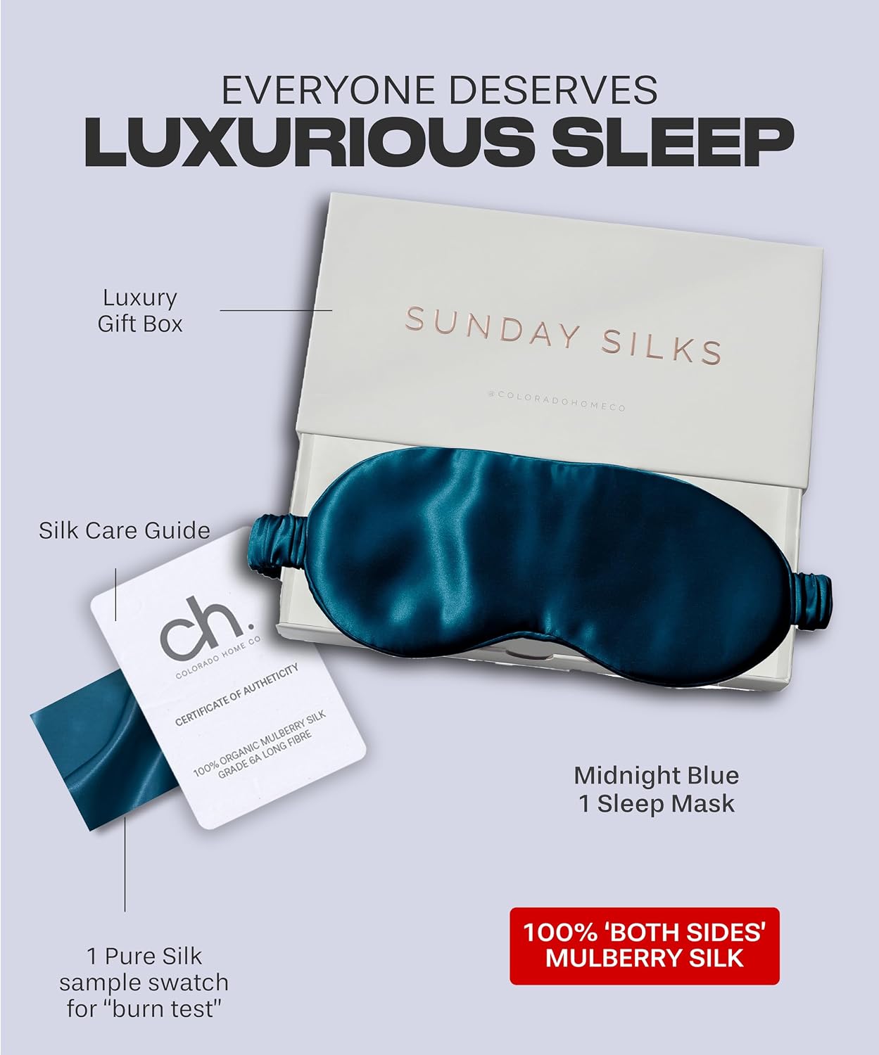 SUNDAYSILKS™ | Adjustable Silk Sleep Mask for Side Sleeper | Cloud-Like Comfort, Weighted for Deep Sleep | Soft Sleep Face Mask for Women & Men, Full Blackout, Cooling Silk Eye Mask for Sleeping