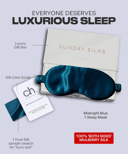 SUNDAYSILKS™ | Adjustable Silk Sleep Mask for Side Sleeper | Cloud-Like Comfort, Weighted for Deep Sleep | Soft Sleep Face Mask for Women & Men, Full Blackout, Cooling Silk Eye Mask for Sleeping