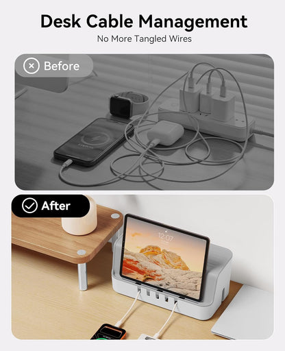 ORICO Cable Management Box with Phone Stand Lid, Large Cord Organizer Case for Hiding Power Strips & Surge Protectors, Heat Dissipation Desktop Wire Hider for Home, Office, School - PB02