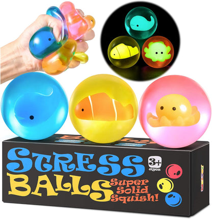 Stress Balls for Kids Adults - Squishy Fidget Toys Sensory Toys for Kids with Autism Glow in The Dark Squeeze Balls for Hand Therapy Squish Ball for Anxiety Stress Relief Sugar Ball Birthday Gifts